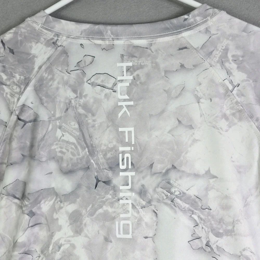Huk Fishing Performance Shirt Mens XL Grey Camo Mossy Oak Fracture Long Sleeve - Picture 8 of 8